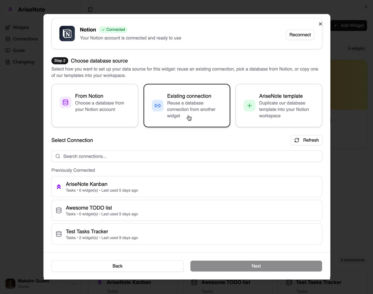 Attach connection to widget