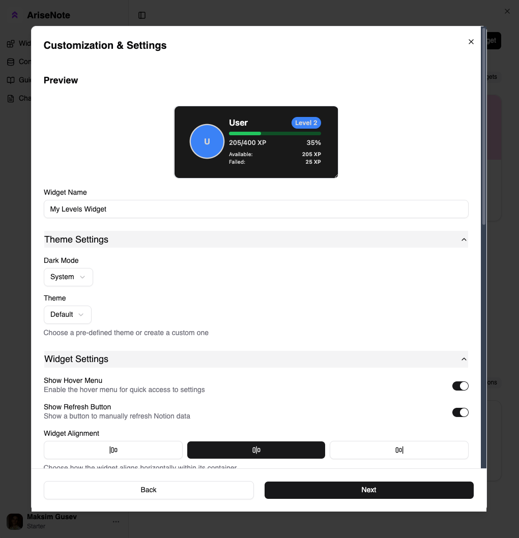 Customization Interface