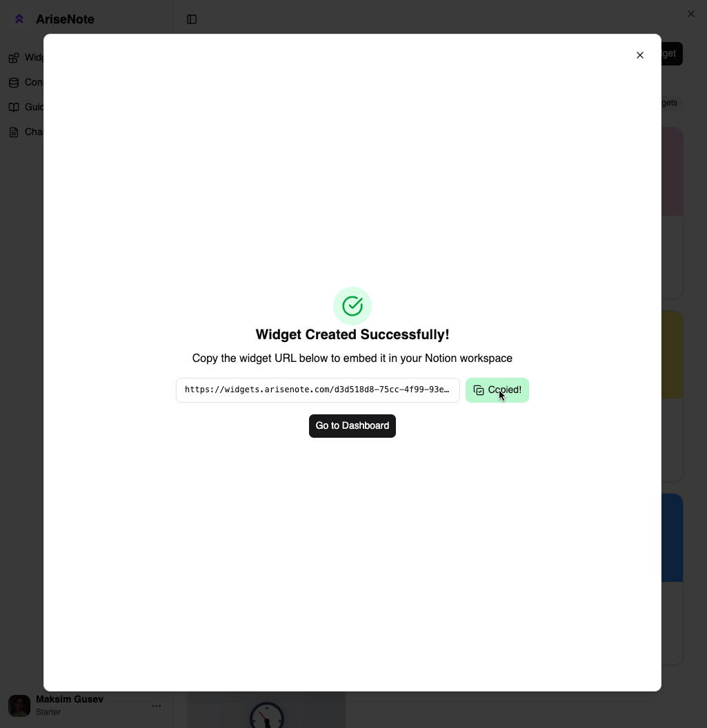 Copying the widget link