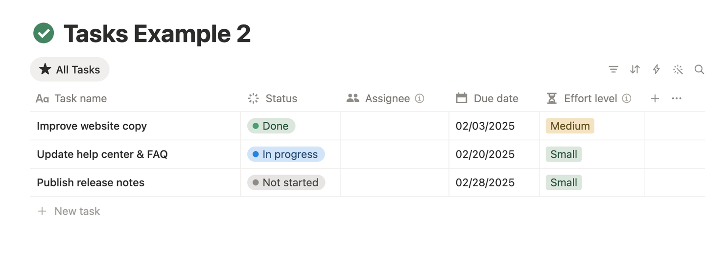Tasks database example 2