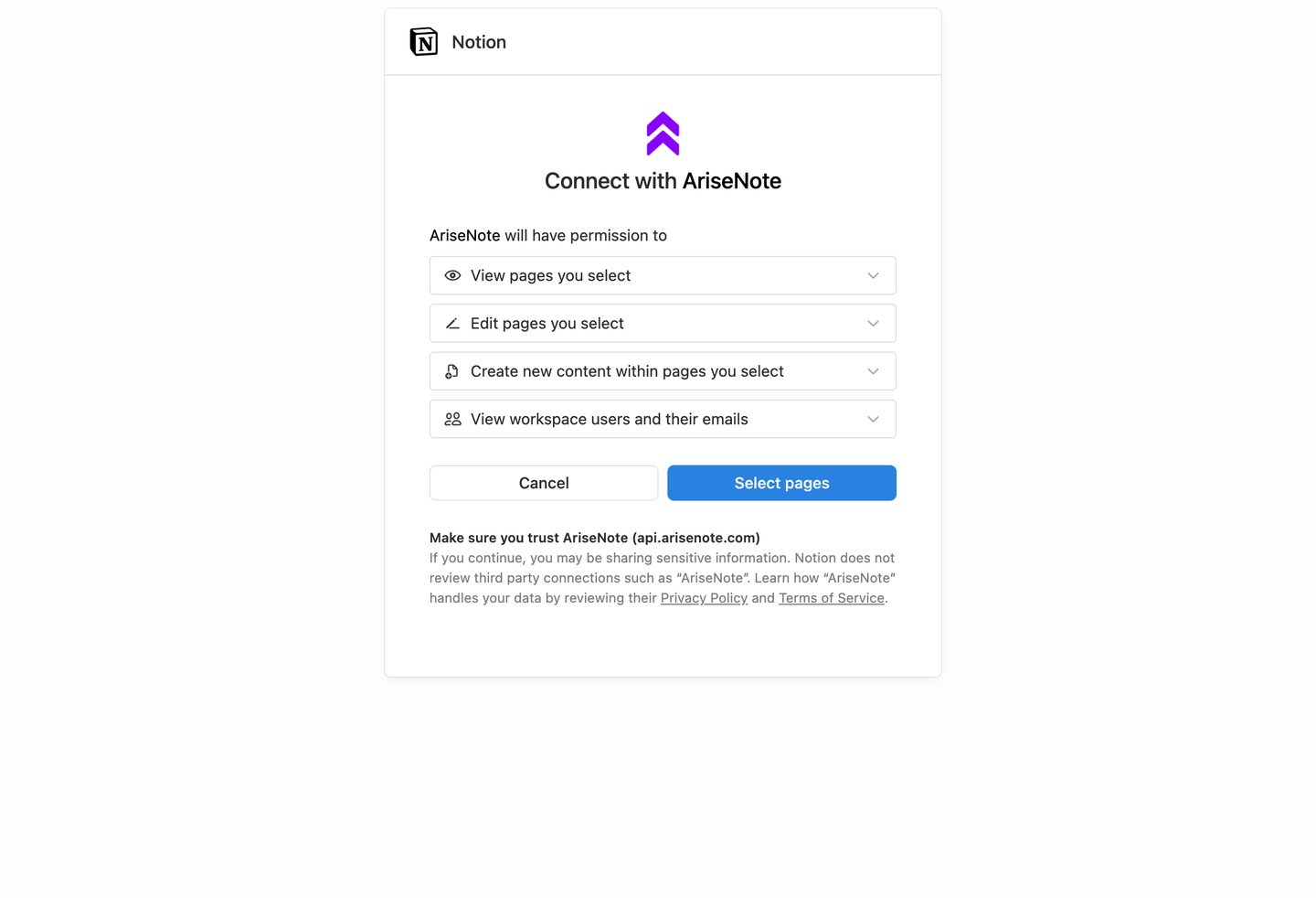 Notion OAuth authorization page