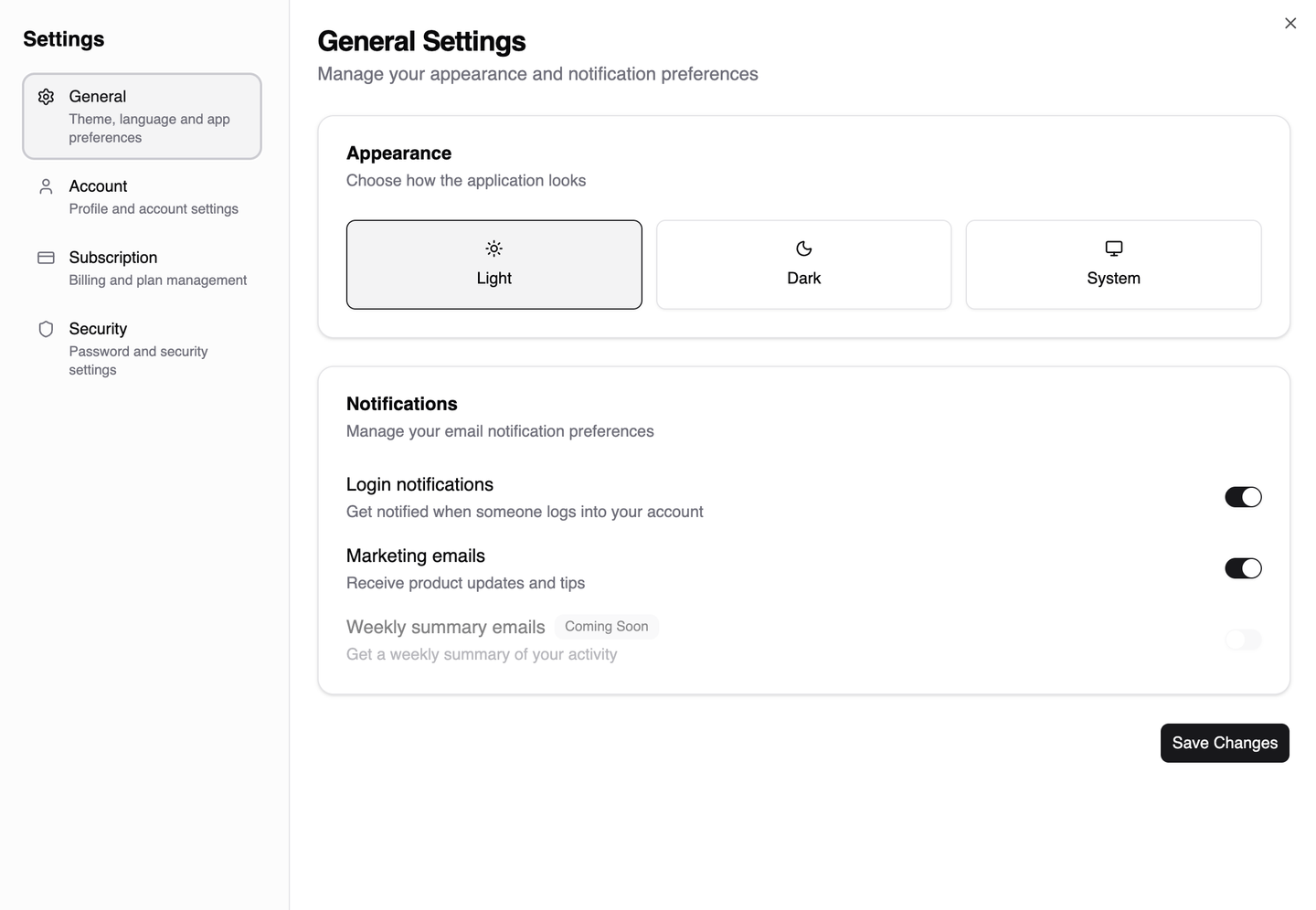 Settings navigation