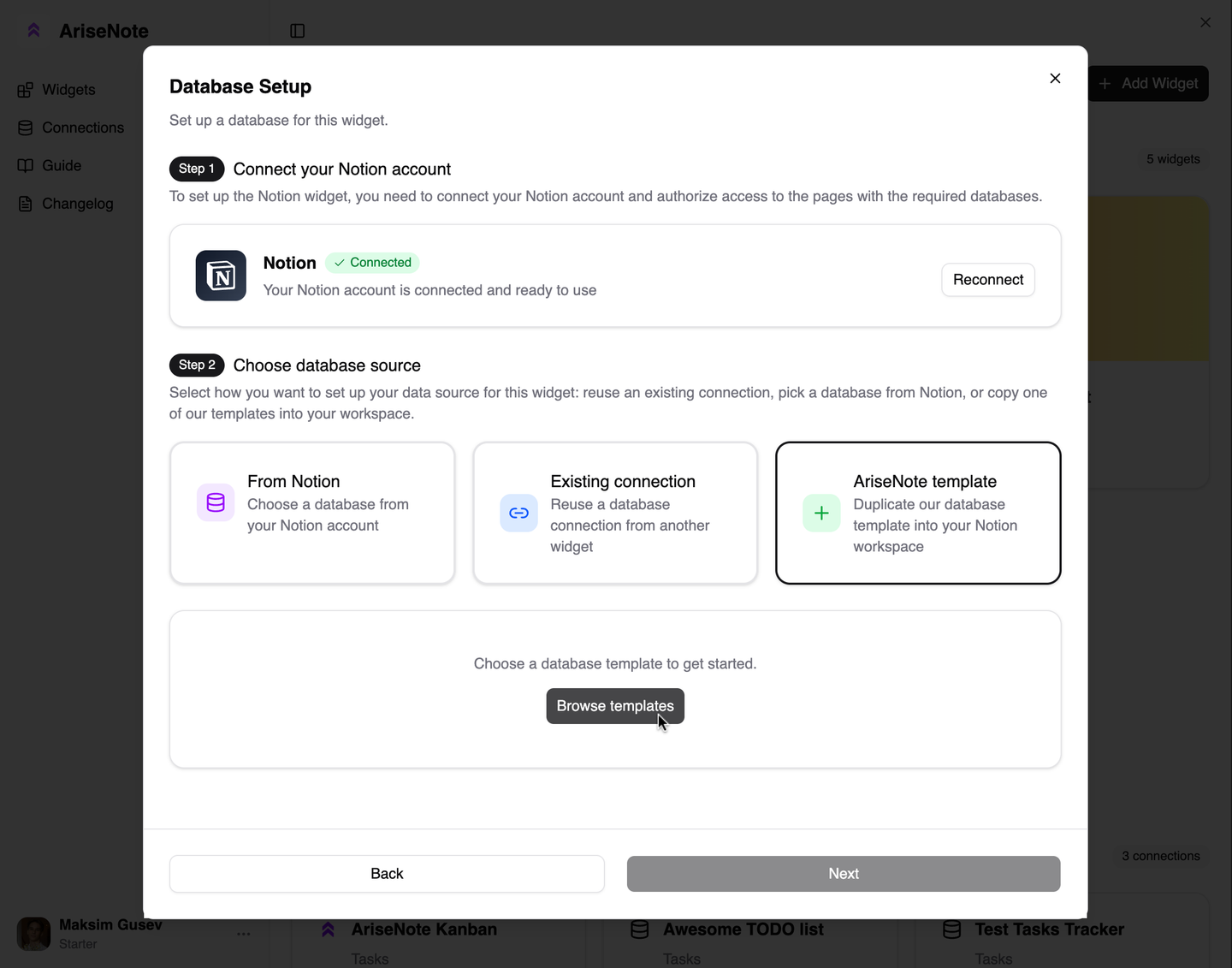 Use our database template option