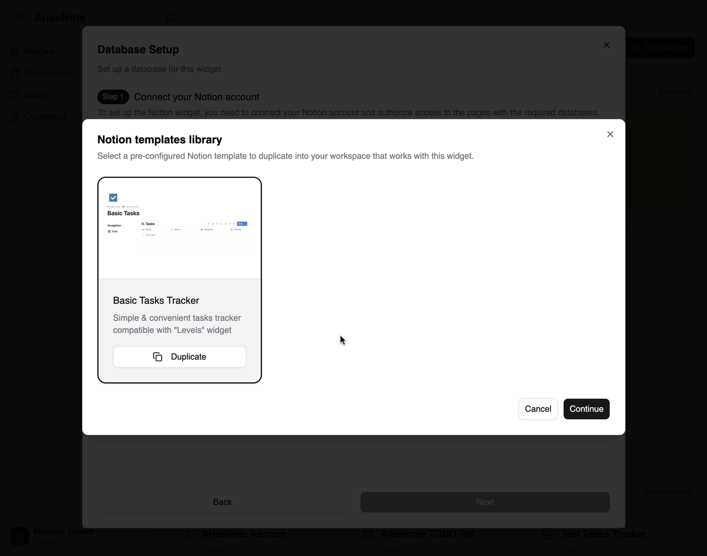 Template library dialog