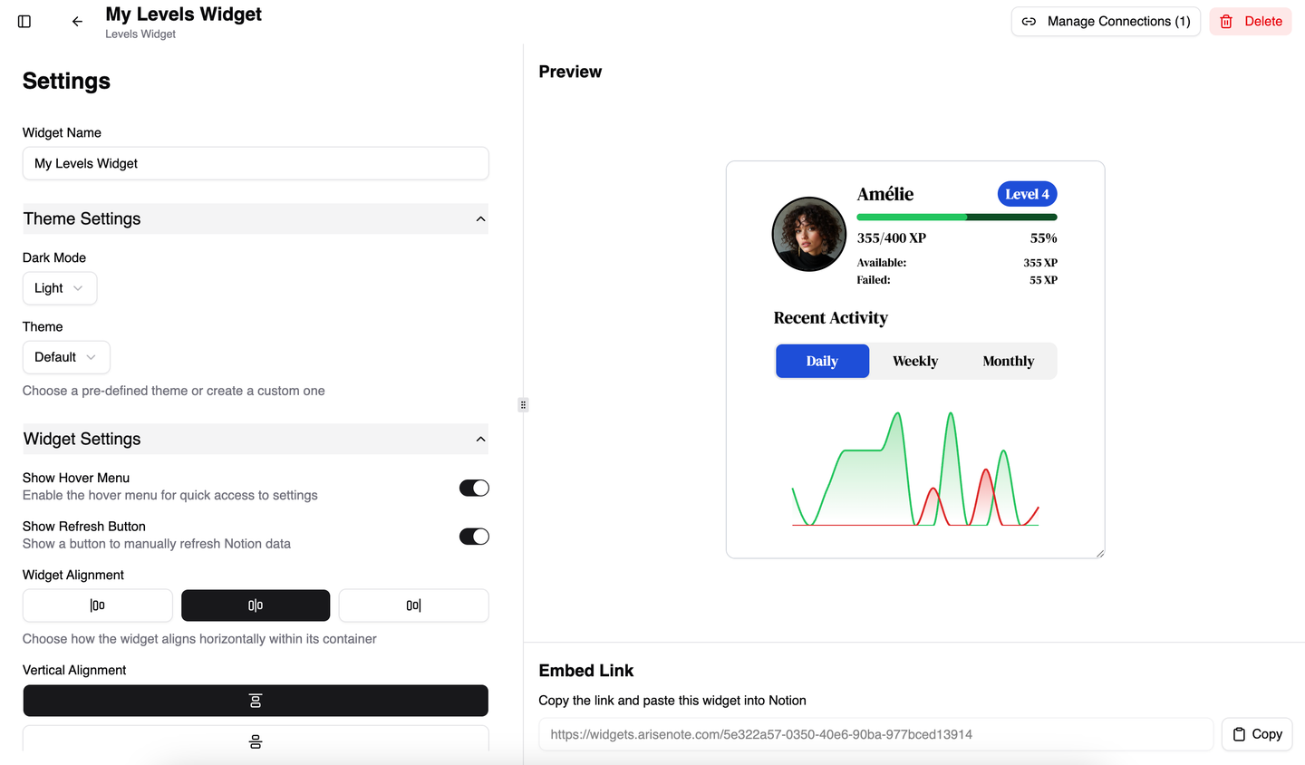 Widget editor with live preview