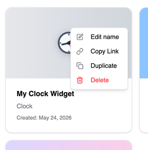 Dashboard widget actions