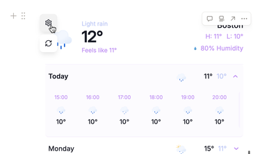 Widget hover menu